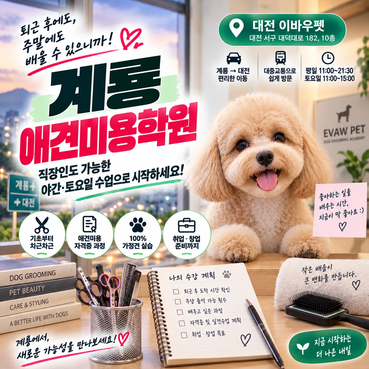 계룡애견미용학원 직장인이 야간·토요일 수업을 비교하려면?