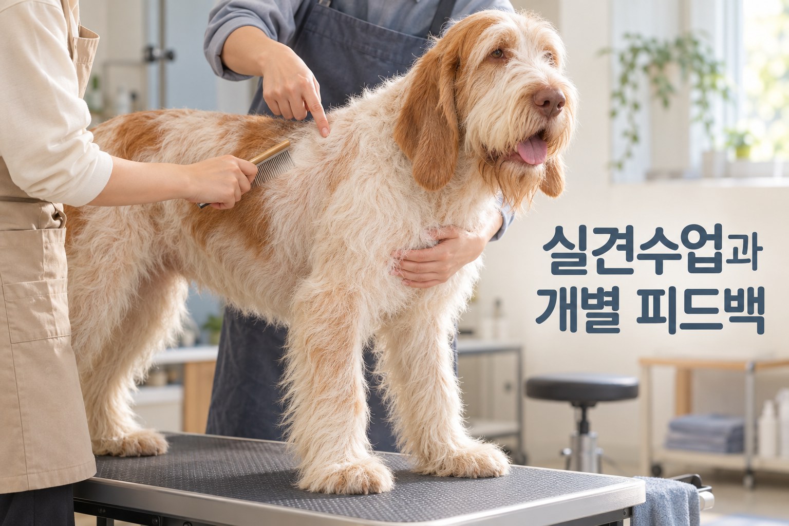 실제 강아지의 빗질을 지도하는 실견수업 예시