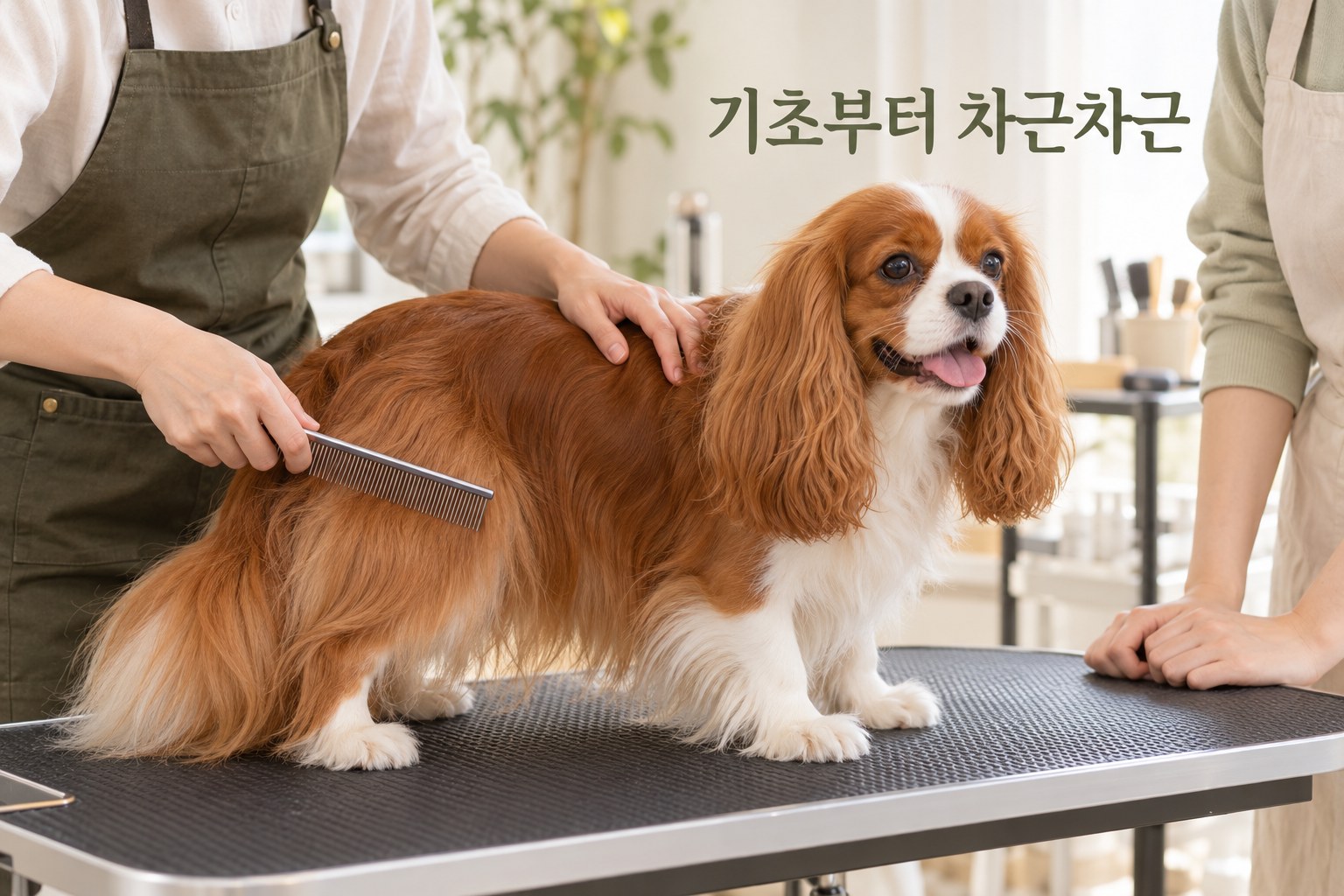 카발리에 빗질을 지도하는 기초교육 장면