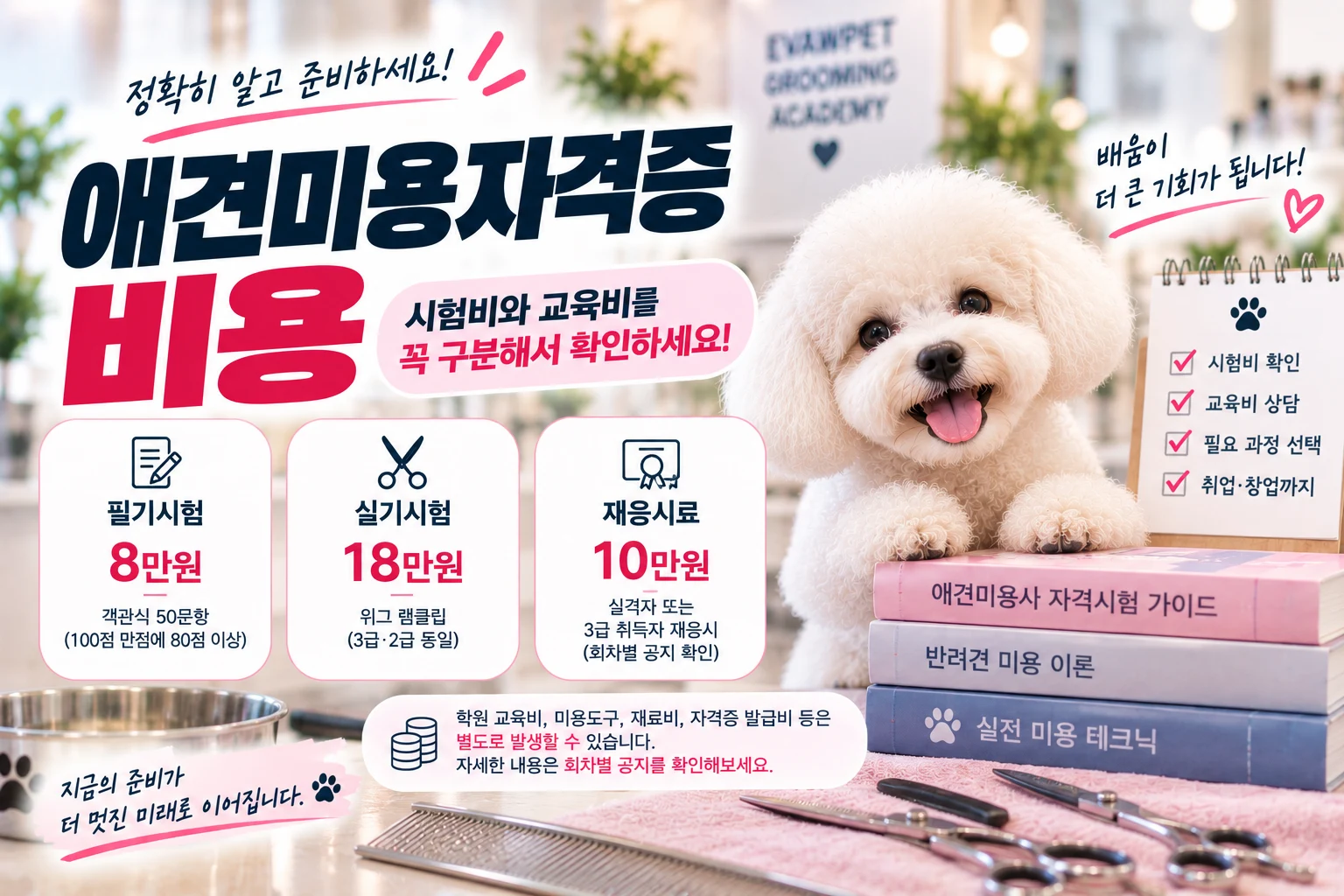 애견미용자격증비용 학원비와 시험 응시료는 따로 봐야 합니다 - 이바우펫